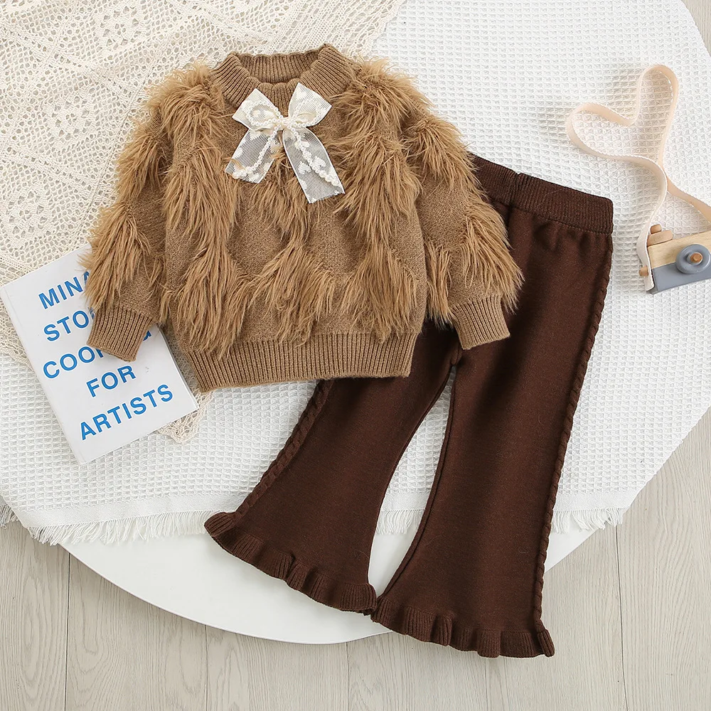 

Children Sweater Set 2025 Autumn and Winter New Korean Lazy Wind Pullover Sweater Mao Mao Knitted Two-piece Suit.