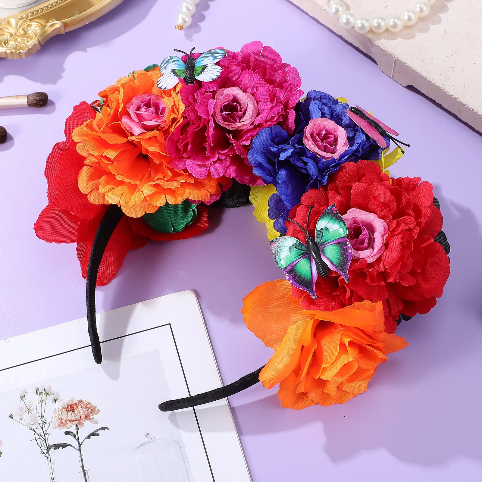 

Floral Headpiece Flower Crown Headdress for Women Wedding Festival Halloween Party Bridal Bridesmaid Photo Shoot Dance