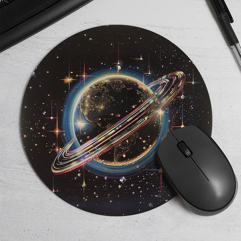 

Circular mouse pad with a planetary pattern and a waterproof and anti-slip rubber base is suitable for both gamers and offices