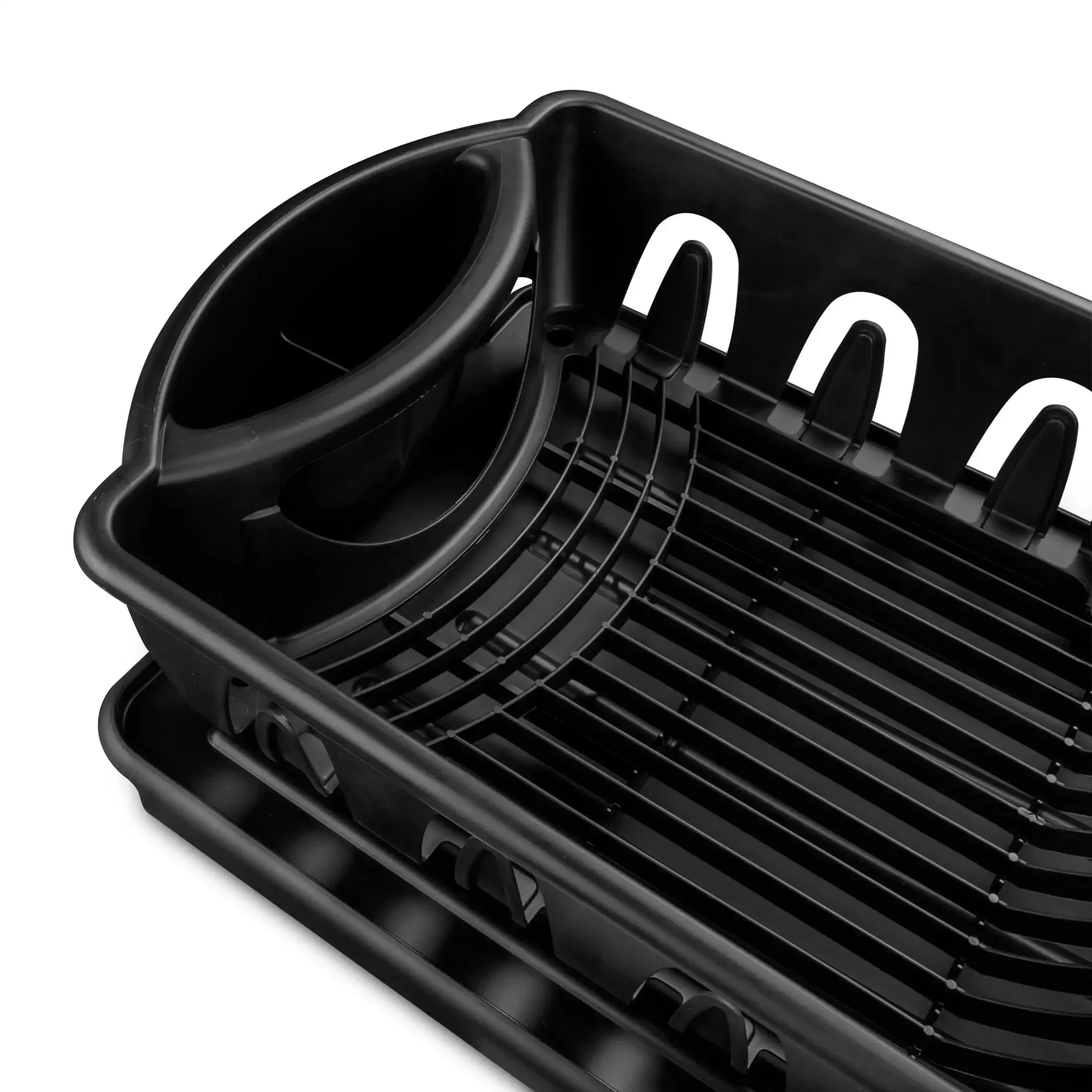 2-teiliges Spülbecken-Set, Abtropfgestell und Abtropffläche für Teller, Tassen und Besteck, Schwarz