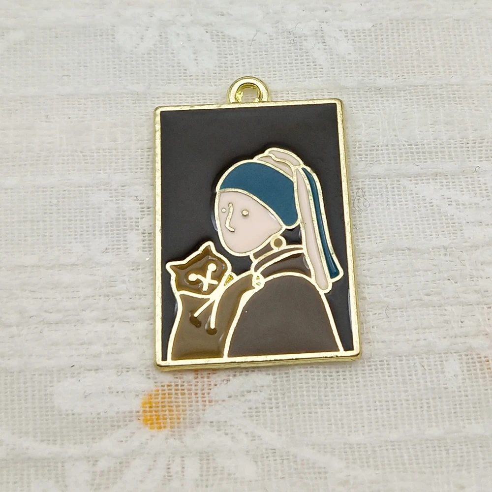 10pcs Famous Painting Charm for Jewelry Making Enamel Necklace Keychain Phone Pendant Diy Accessories Alloy Metal Gold Plated