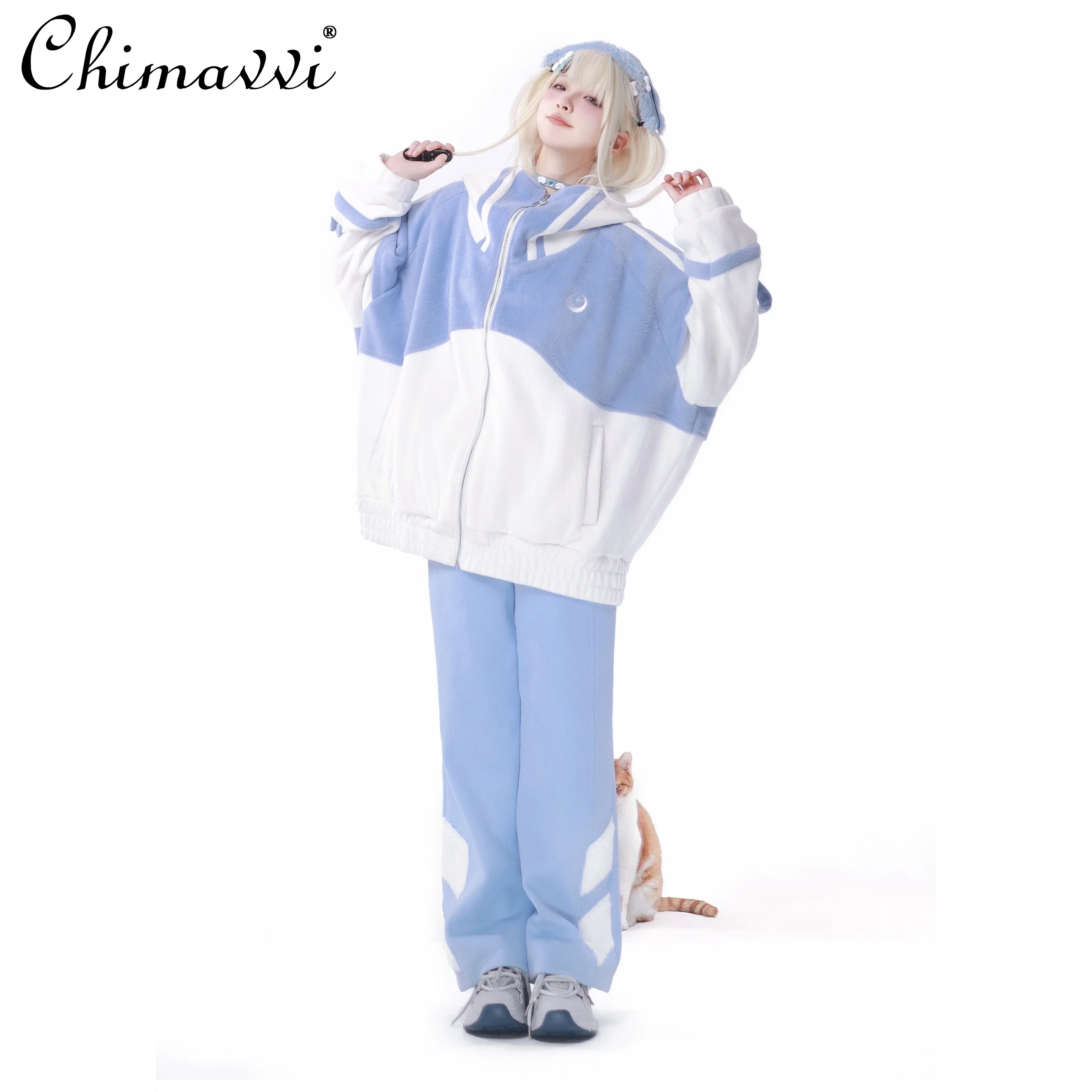 Plush Japanese Mine Series Mass-produced Sports Suit Water Color System Long-sleeved Hooded Jacket Shorts Sets Womens Outfits