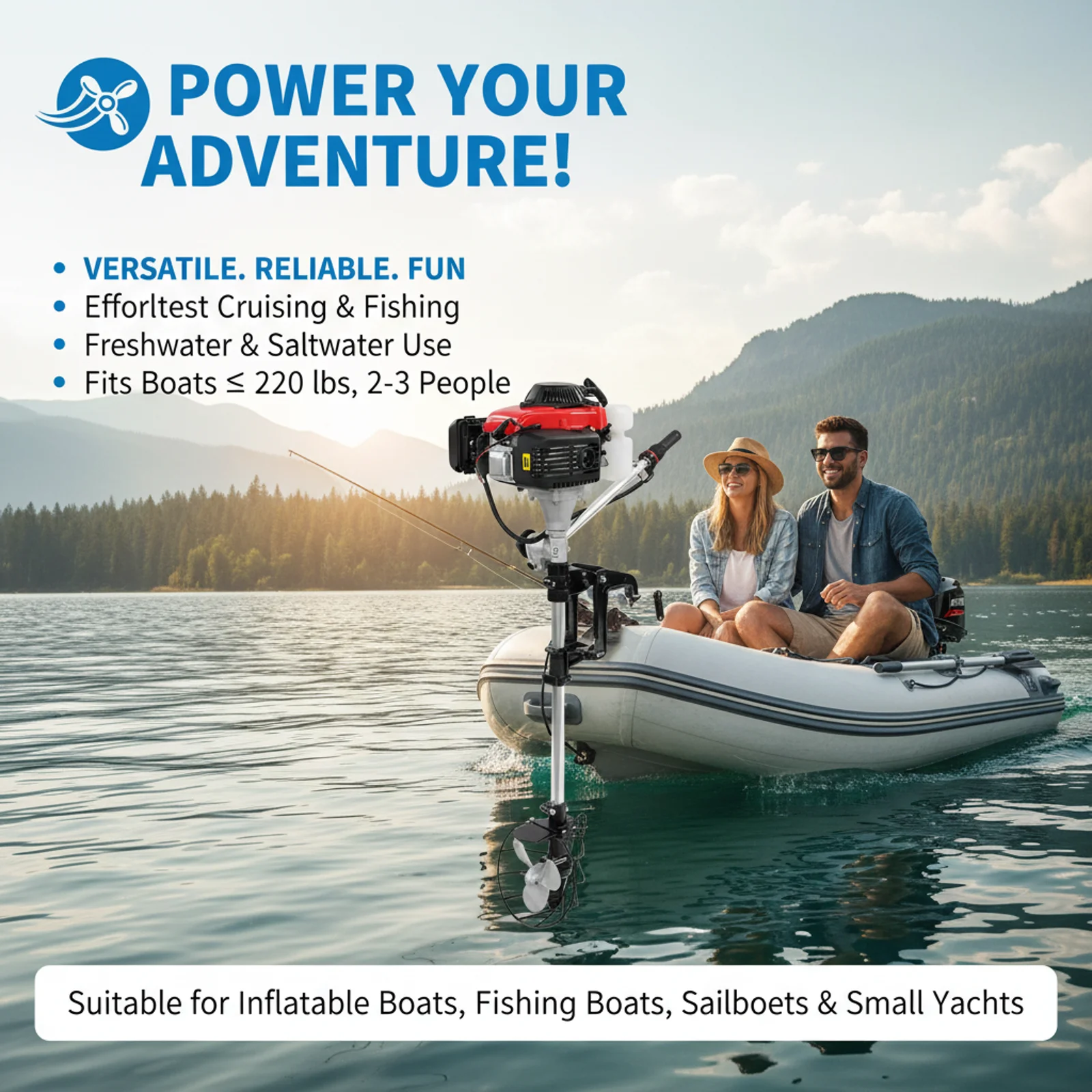 

4HP 4 Stroke Powerful Outboard Motor for Boats ≤13ft, 53cc, 6800rpm, 1500W, Fuel Consumption 16.93oz/h, Propeller Protection