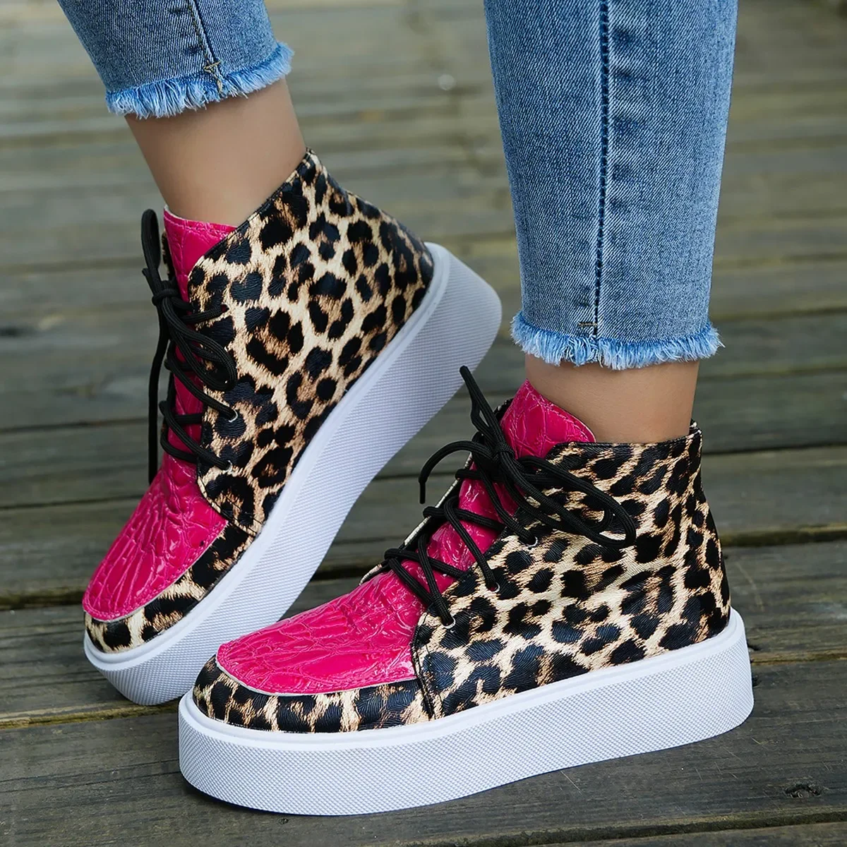 Woman Vulcanize Shoes Couple Sneakers Men Platform Flats Boots Casual Urban Fashion Leopard Print Trendyol Trainers Footwear