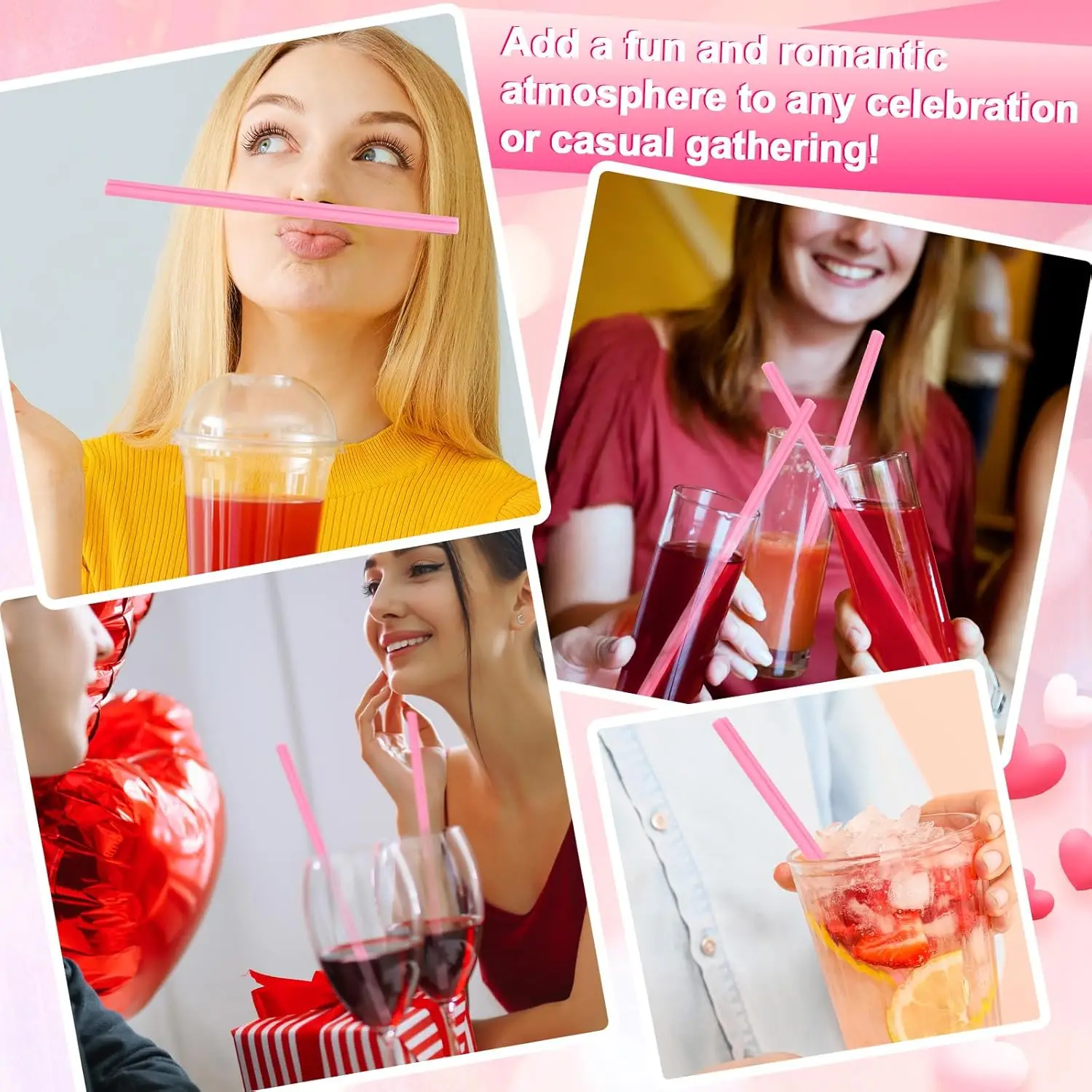 100-400 Heart Shaped Pink Straw Disposable Drinking Cute Straw to Bachelor Party bride Wedding galentines day Cocktail Supplies