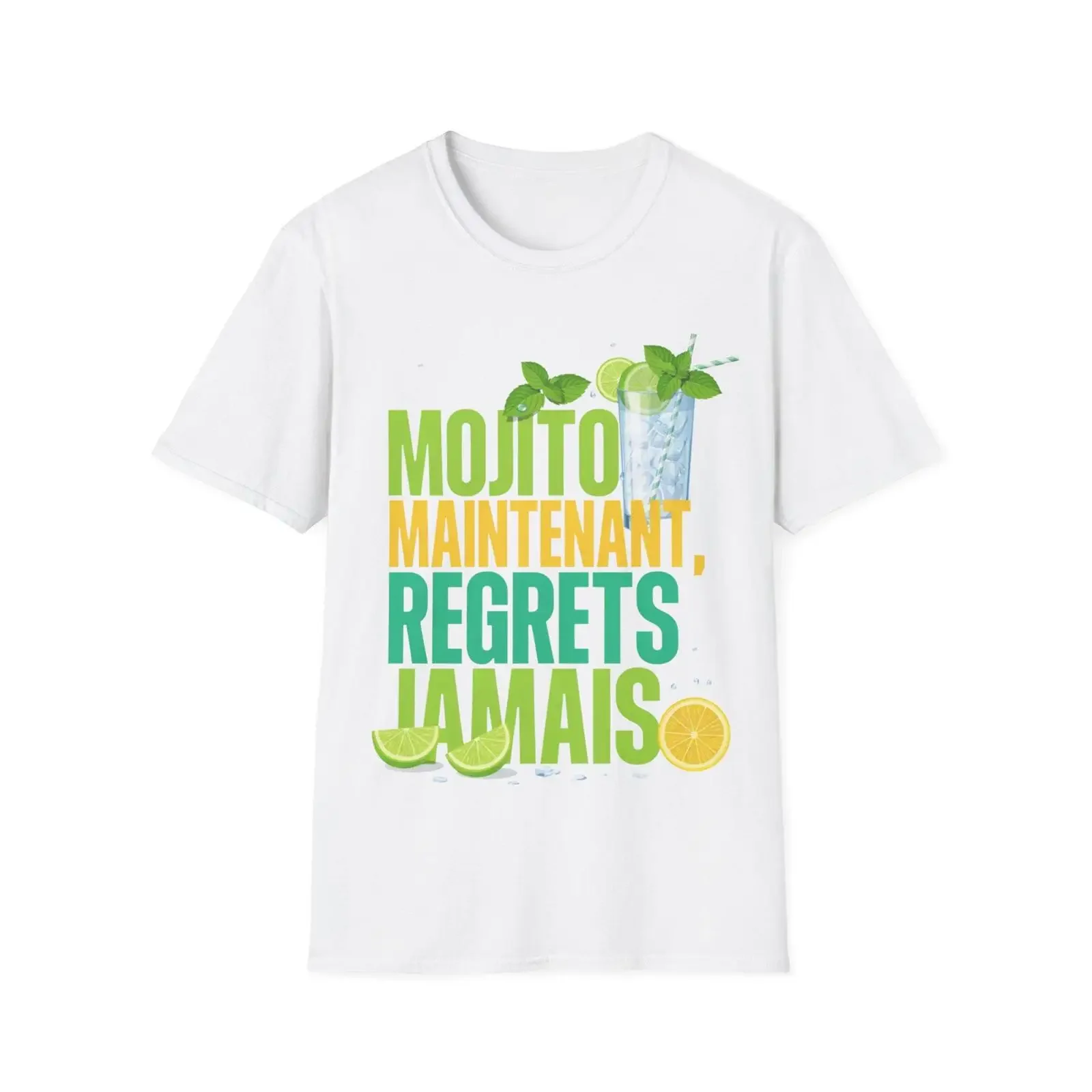 Mojito Now Regrets Never Funny Cocktail Aperitif T Shirt Summer Holiday for Men and Women Idea vintage Washed