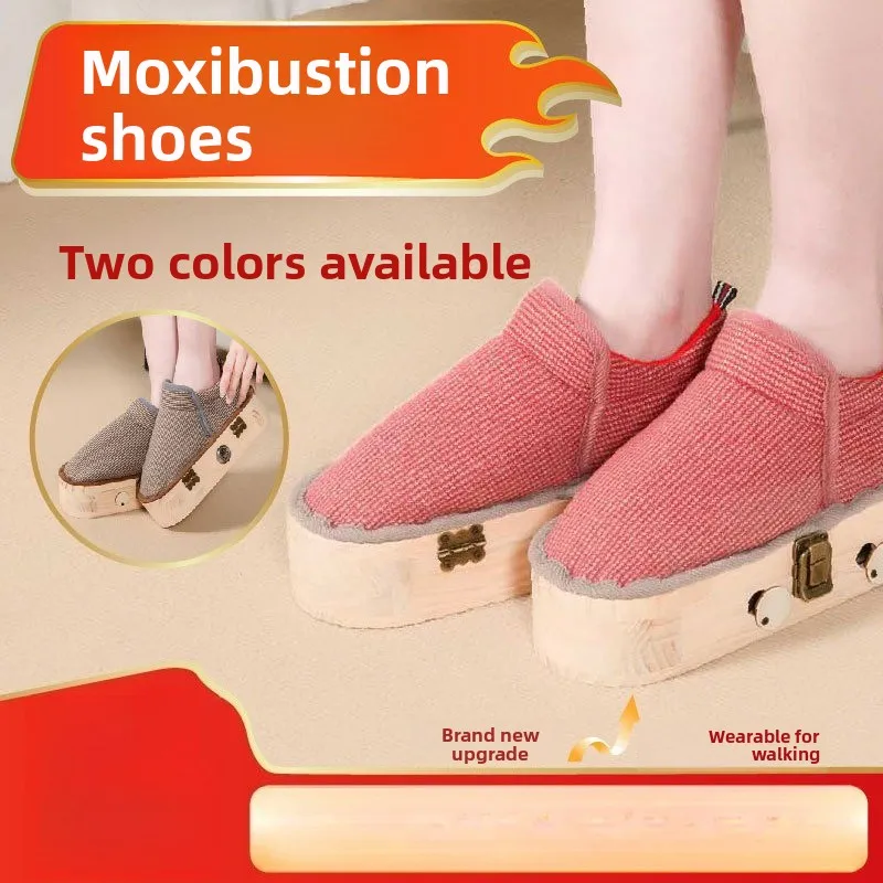 

Wooden Moxa Shoes - Open Flame Foot Therapy with Walking Design, Real Wood Moxibustion Box for Sole Warming & Circulation