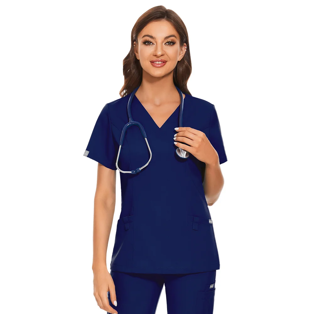 Hotel Bluse frauen Pflege Peeling Top V-ausschnitt Tasche Pflege Arbeiter T-shirt Neue Pflege Zubehör Krankenschwester Uniformes Clinicos Mujer