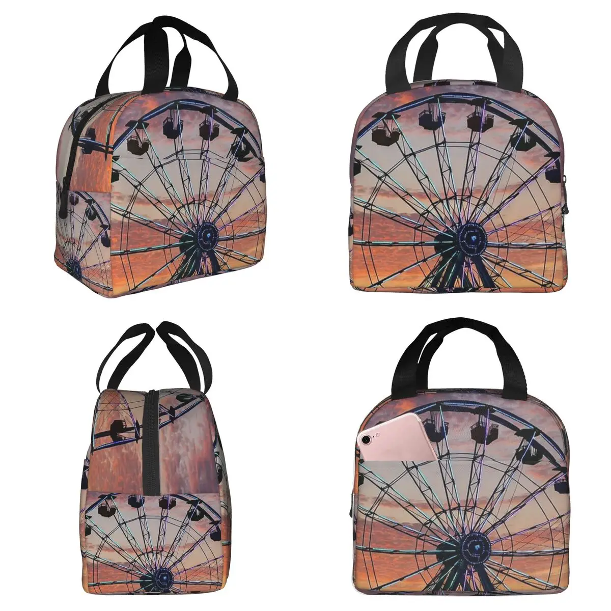 Isolierte Lunchtasche mit Muster „One Urban Ferris Wheel“ für Damen, Büro-Kühltasche, Thermo-Lebensmittelbox, tragbare Lunchboxen, Behälter