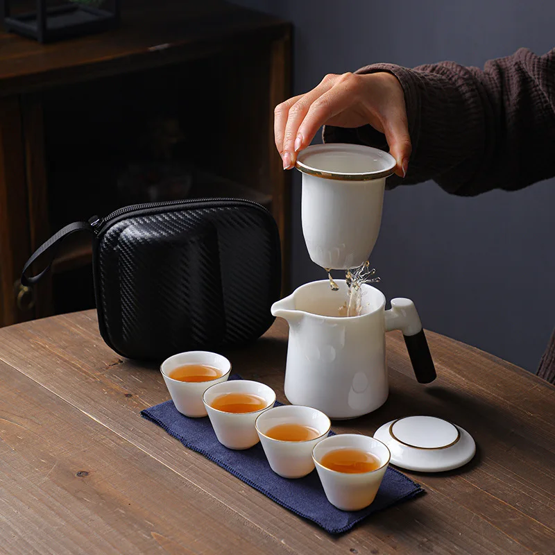 

Outdoor tea set, suet jade travel tea set, tea water separation cup, ceramic express cup, portable tea making cup, business gift