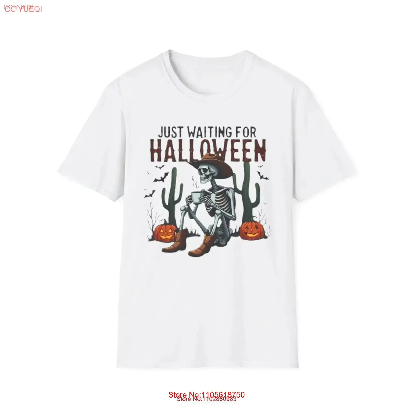 Just waiting for Halloween T Shirt Party top tee Skeleton Spoky Season Pumpkin Costume vintage Washed Soft