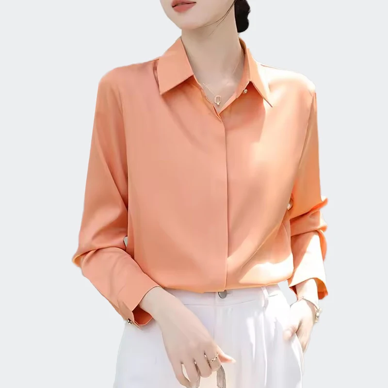 

Офисные женские элегантные шелковые повседневные свободные блузки, модные новые минимализм, женские рубашки с длинными рукавами, винтажные топы
