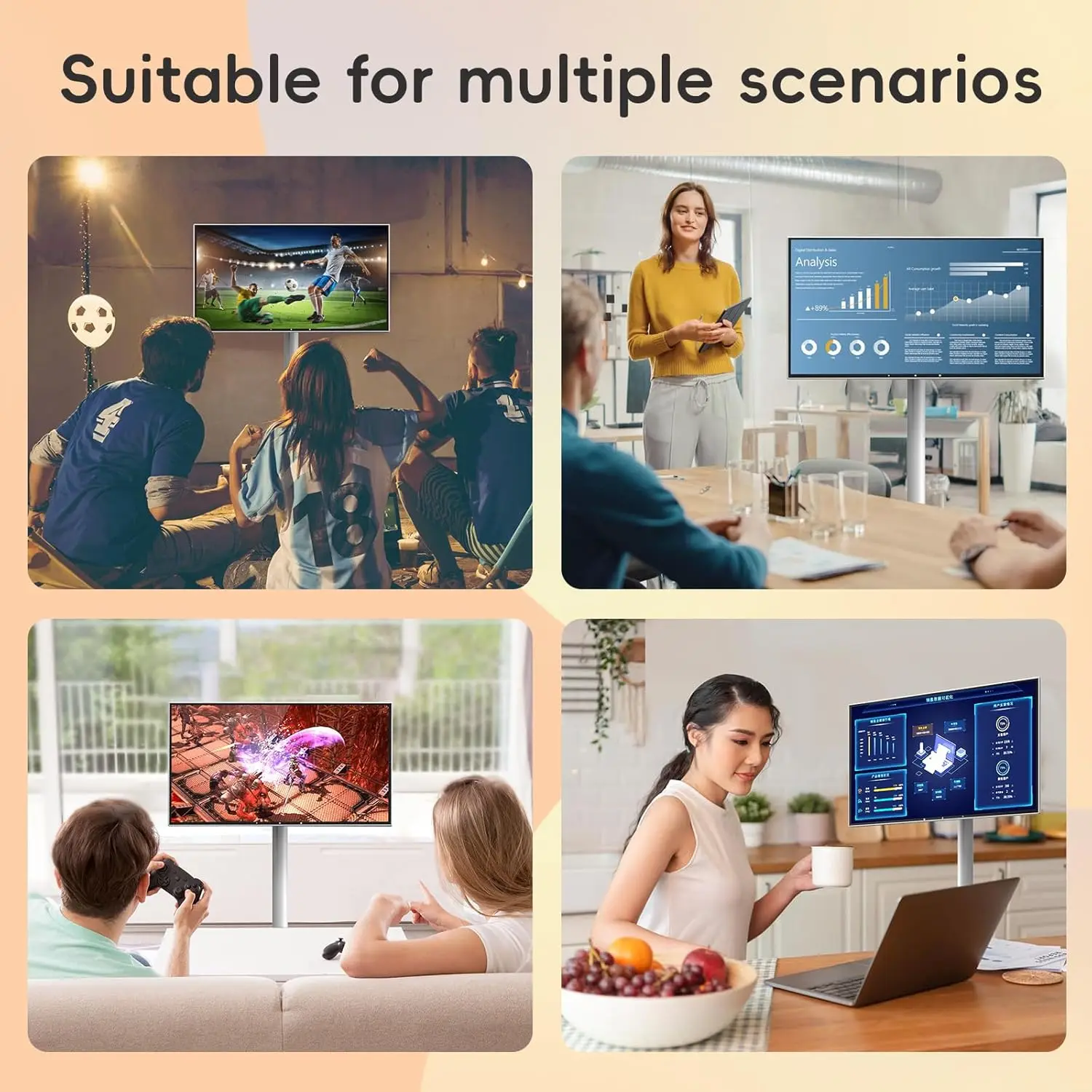 تلفزيون محمول 32 بوصة يعمل بنظام Android OS وشاشة لمس لاسلكية 6 + 128 جيجابايت مع بطارية وتلفزيون ذكي قائم على الأرض قابل للتعديل بالكامل