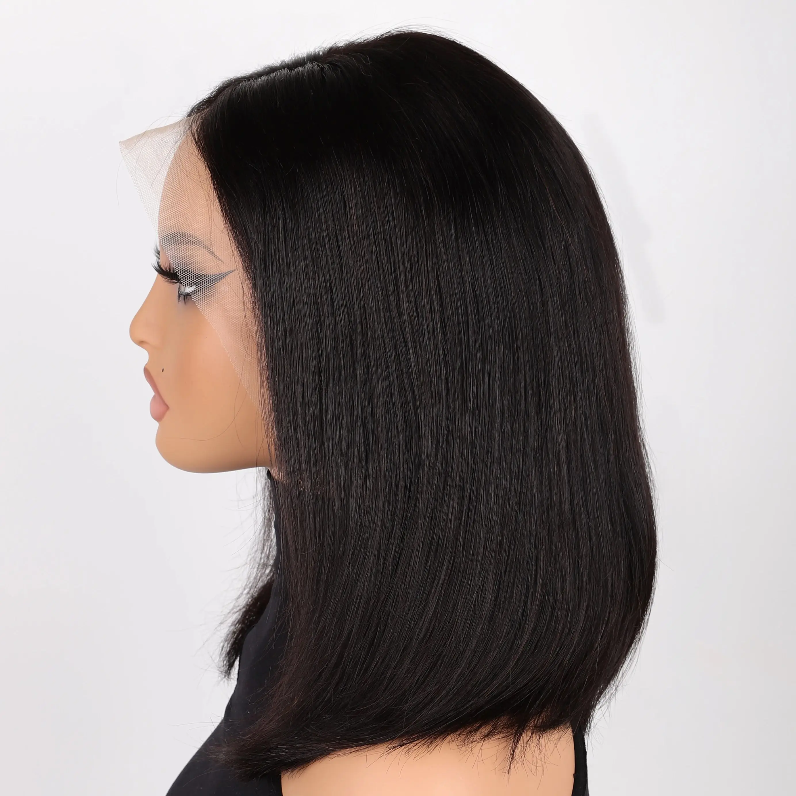 Wig Rambut Manusia Bob Pendek Wig Rambut Depan Wig Pendek Hitam