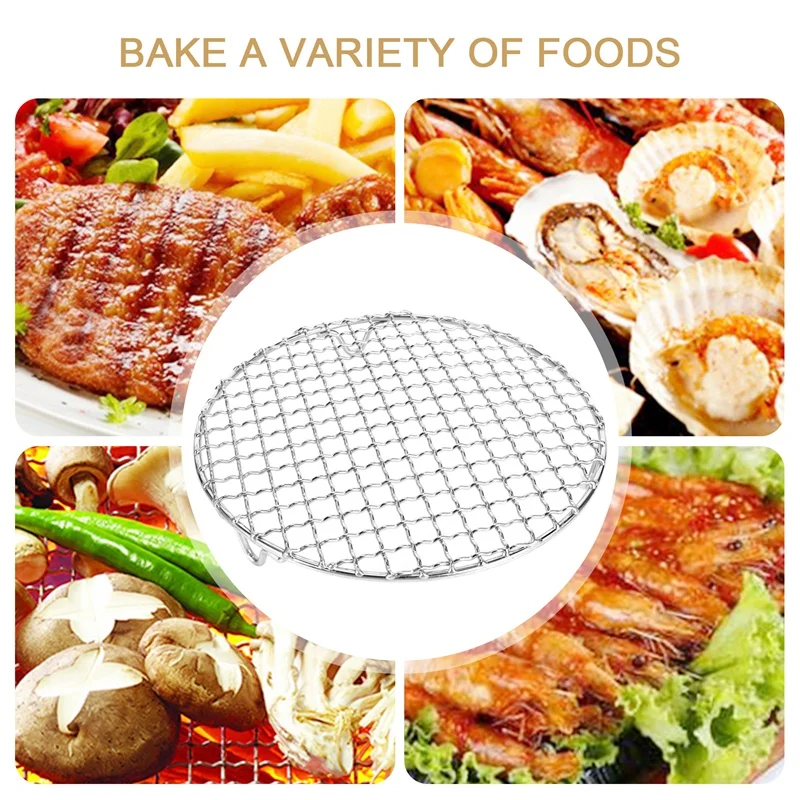 Rak barbekyu pengukus kawat silang baja tahan karat bulat multifungsi rak/panggangan/panci parut dengan kaki (7.87 inci) 1 buah