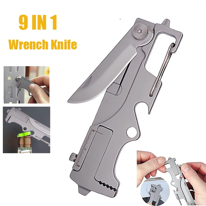 9 IN 1 Stainless Steel Wrench Screwdriver Folding Knife Key Buckle Ruler Multifunctional EDC Tool EDC Tools