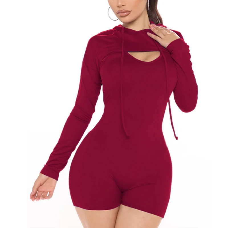 Sports Fashion Fitness Dancing Jumpsuit Women Casual Elastic Basic 2 Pcs Set Long Sleeve With Hat Outside Tops + Rompers Outfits