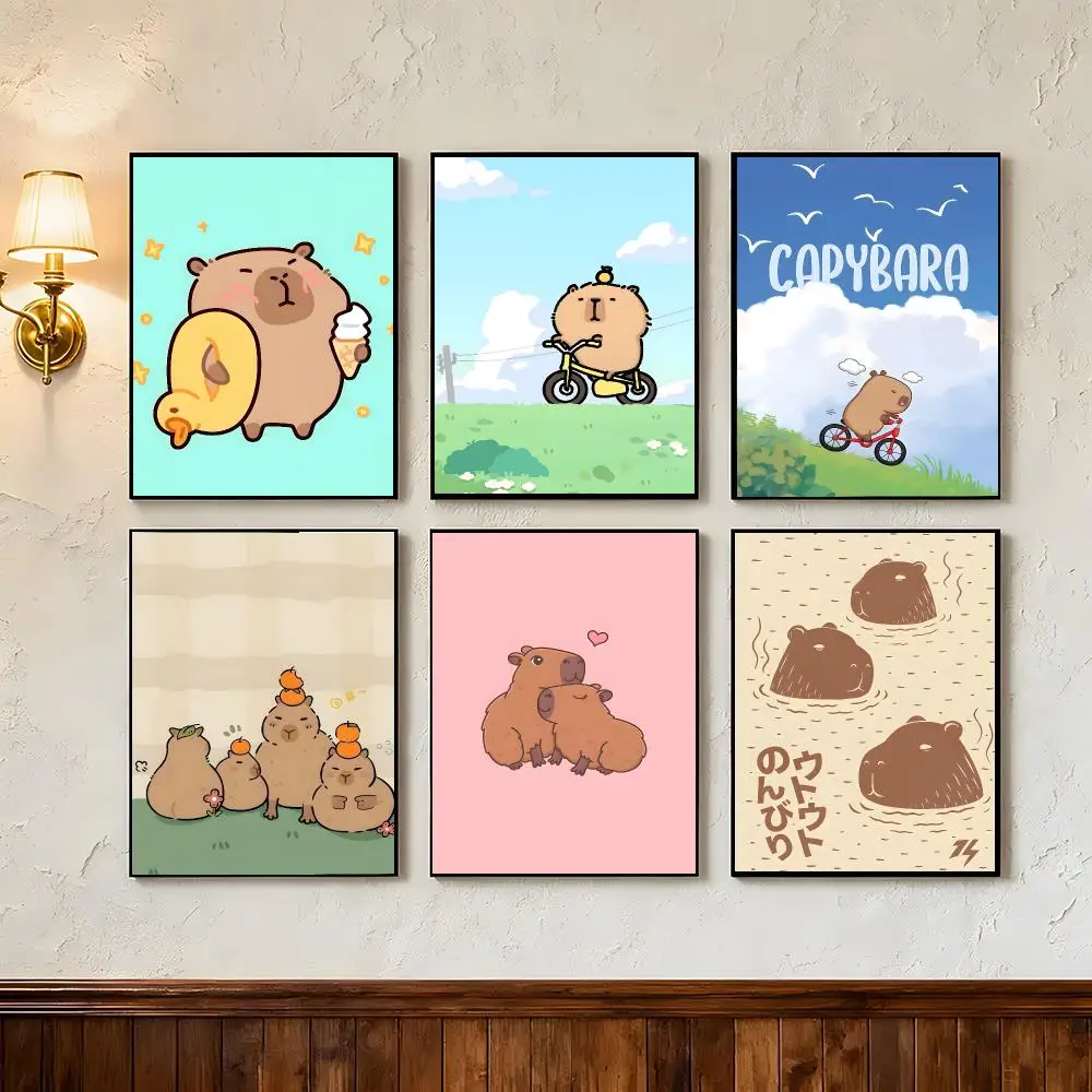 Cartoon Capybara Poster Wall Art Poster Prints Home Wall Decor Gift for Living Room, Bedroom Bar & Parlor