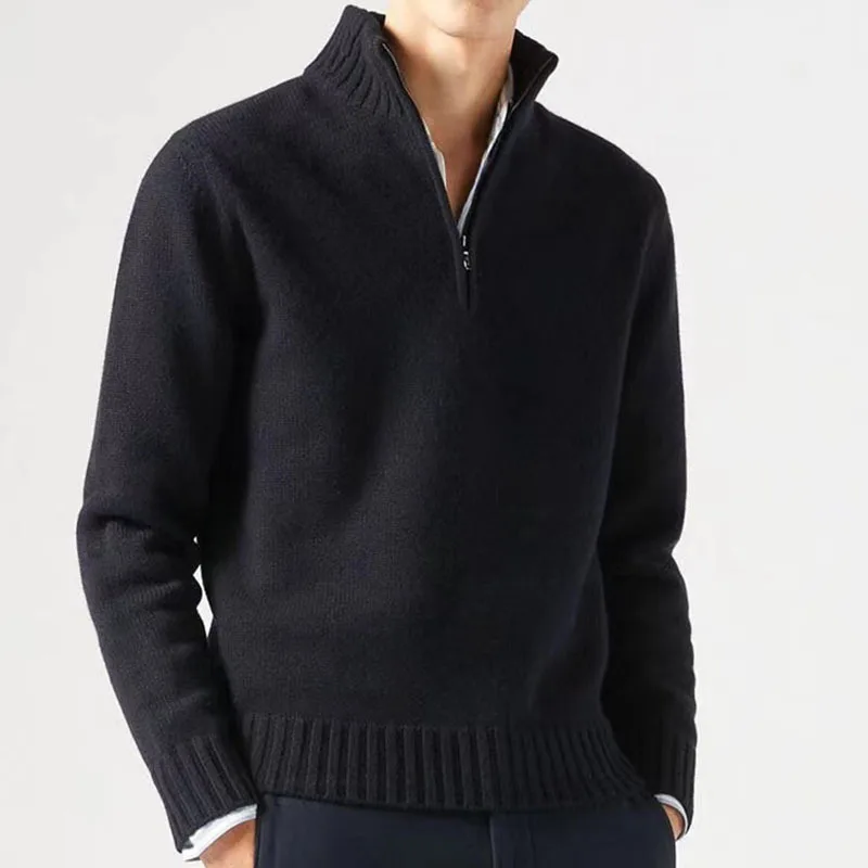 New Autum/Winter Men Turtlenecks Half Zipper Sweaters Knitwear Pullovers Solid Color Long Sleeved Male Casual Warm Tops