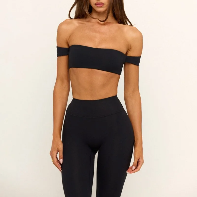 Women's Underwear Yoga Set With Chest Pads Strapless Sports Fitness Top High-waisted Quick-dry Leggings Workout Capri Pants