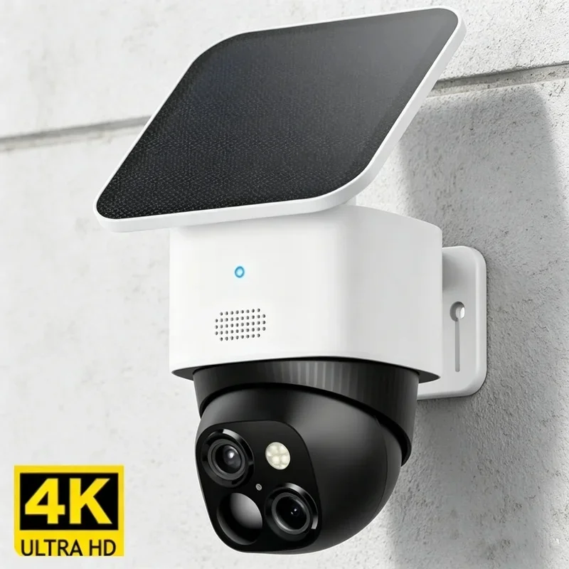 4K POE/AHD IP Dual Camera Solar Security Cameras Wireless Outdoor Cameras For Home Security 360°Coverage Pan Tilt No Blind Spots