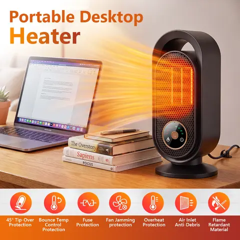 1000W Winter Portable Desktop Heater 4 Timer Settings Warm Air Blower PTC Fast Heating Household Heater for Home Office Indoor