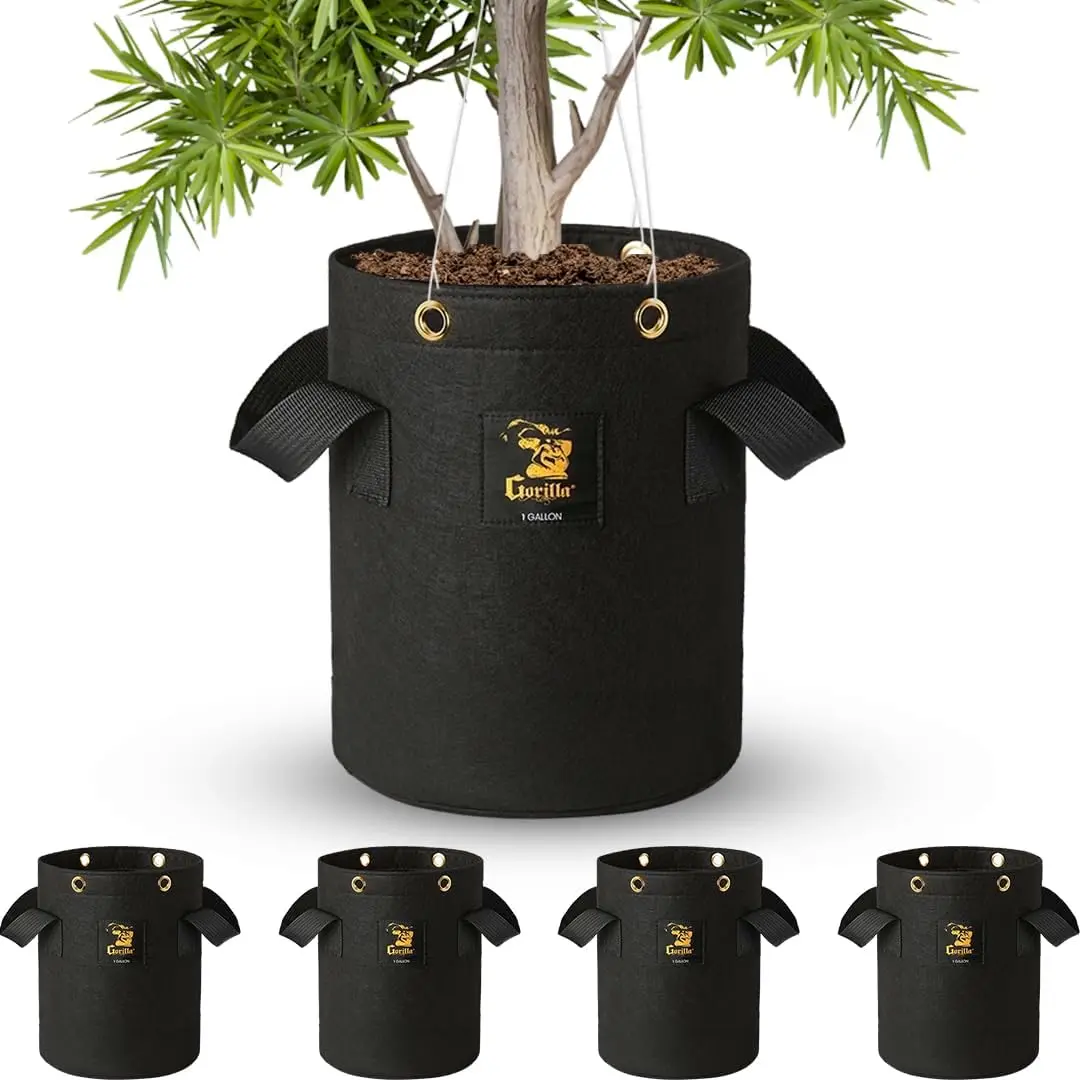

Мешки для выращивания растений Gorilla объемом 1 галлон с усиленными ручками – самые плотные (600 г), дышащие, из ткани без BPA, для сада или улицы