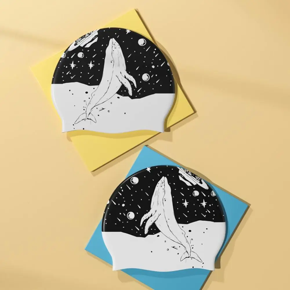 

Ear Protection Double-sided Print Swimming Hat Waterproof Black Printed Swim Cap Silicone Silicone Swimming Cap for Swimming