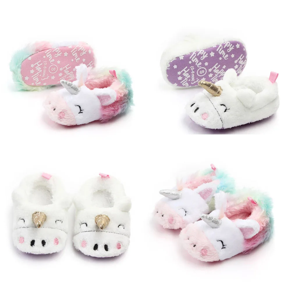 Cute Baby Girl Boy Indoor Warm Cotton Shoes Unicorn Home Slippers Spring Autumn Plush Soft Sole Non-slip Infant Prewalker Shoes