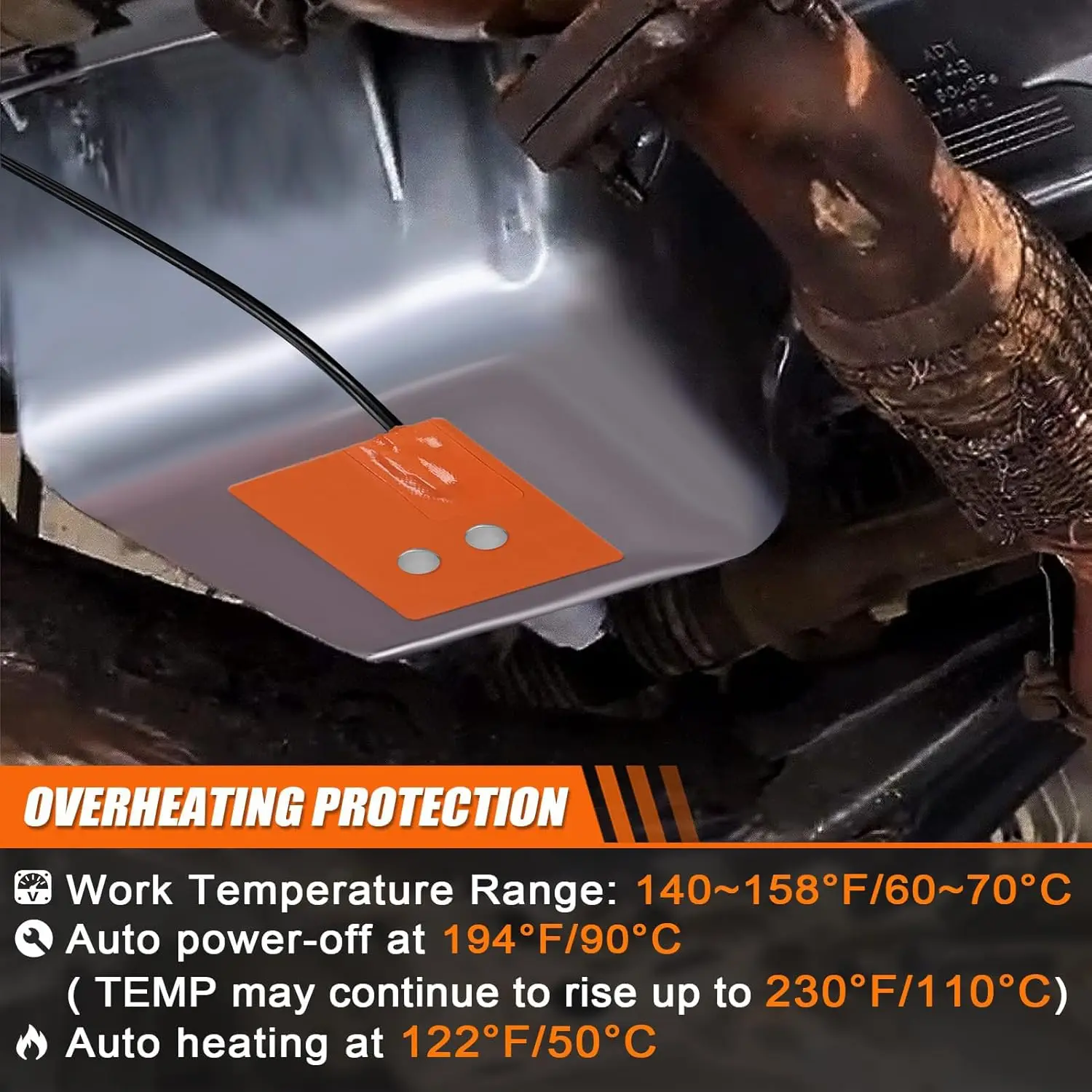 سخان زيت المحرك السيليكون 4x5 بوصة، 194 ° F واقي حراري، سلك 68 بوصة، ذاتي اللصق، 120 فولت 150 وات، قطعتان