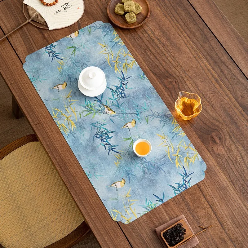 Double sided anti slip waterproof tea mat Chinese stylelight luxury dry foam mat newChinese style home Zen tablecloth waterproof