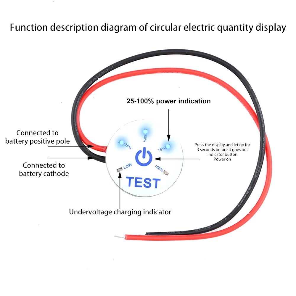 Round Battery Level Indicator Undervoltage Indicator Reverse Connection 1S 2S 3S 4S 5S 6S 12V