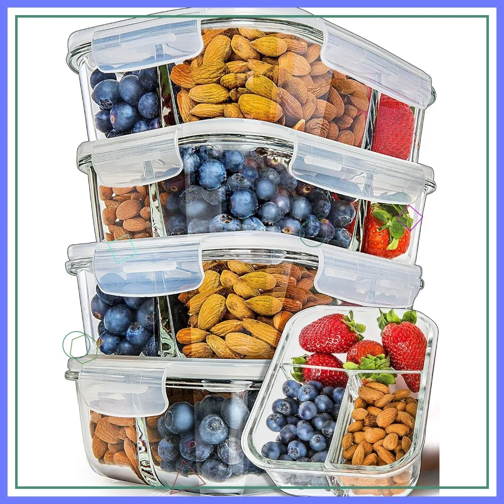 

Набор из 5 стеклянных контейнеров для еды объемом 34 унции - подходят для мытья в посудомоечной машине, микроволновой печи, морозильной камеры и духовки, с крышками.