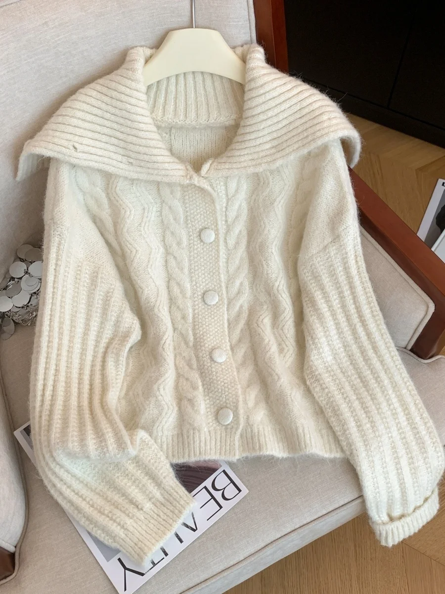 

Loose Women's Knitted High Collar Sweater Coat Autumn Winter New Sle Thiened Outerwear Casual Faion Collar Cardigan