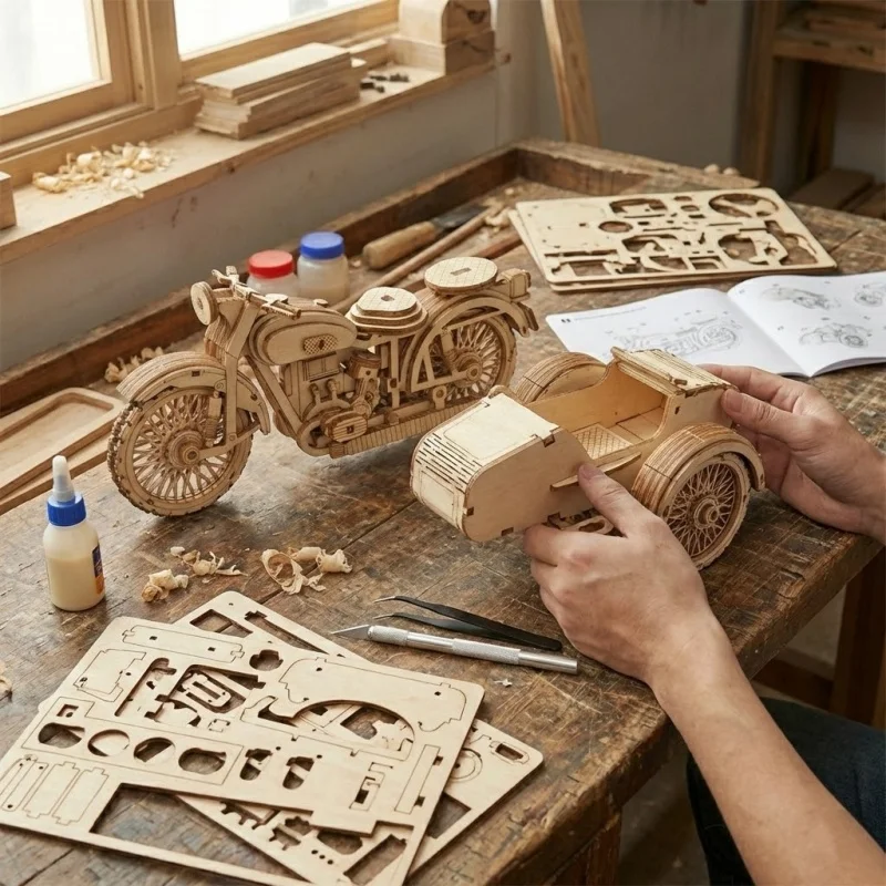 

Деревянный 3D-конструктор-трицикл OUZEY для самостоятельной сборки, модель для декора рабочего стола, креативная игрушка, подарочная коробка, подходит для подростков