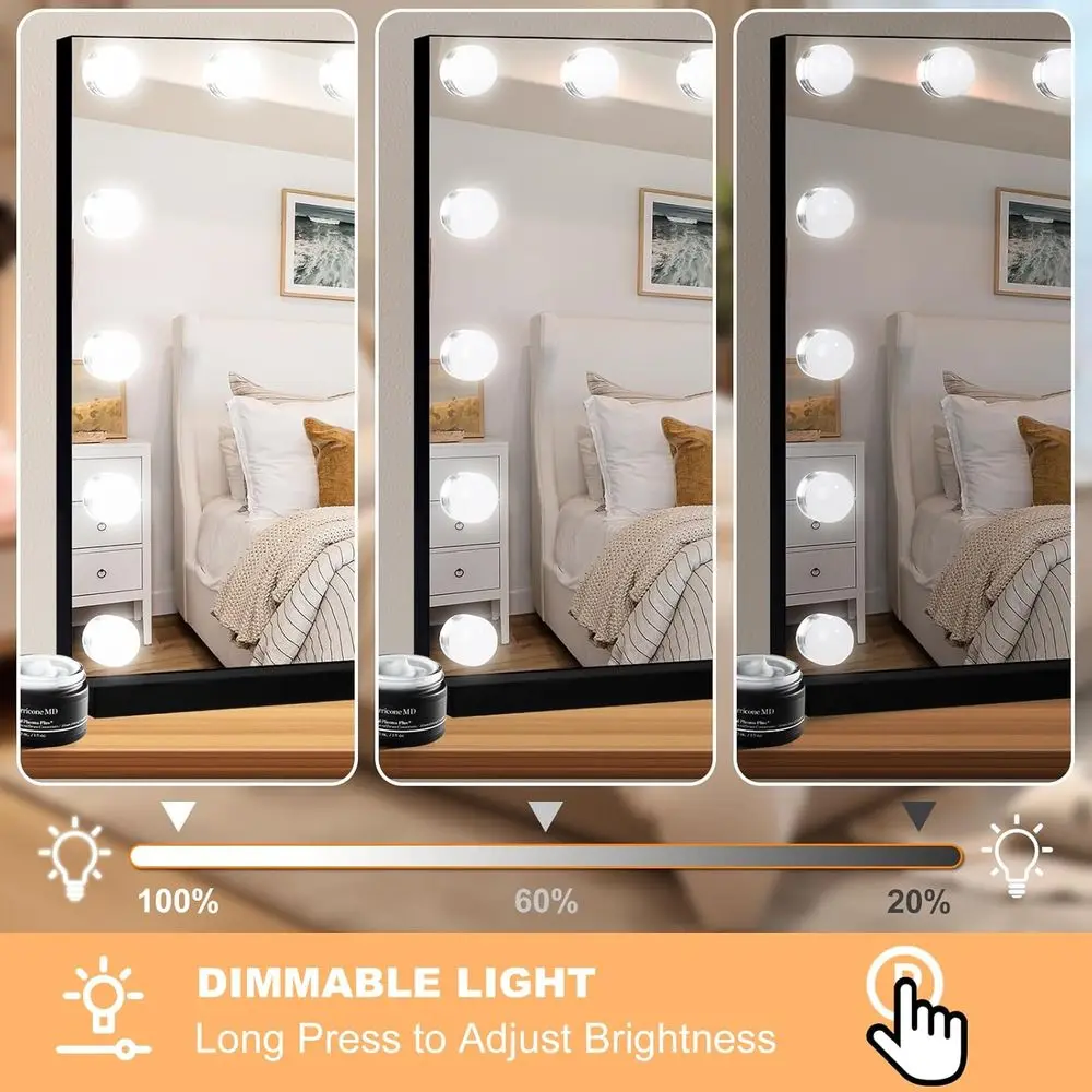 مرآة زينة مضيئة مع 15 لمبة LED، تكبير 10X، 3 أوضاع ألوان، إطار معدني، حامل على سطح الطاولة/الحائط، 23 × 18 #4