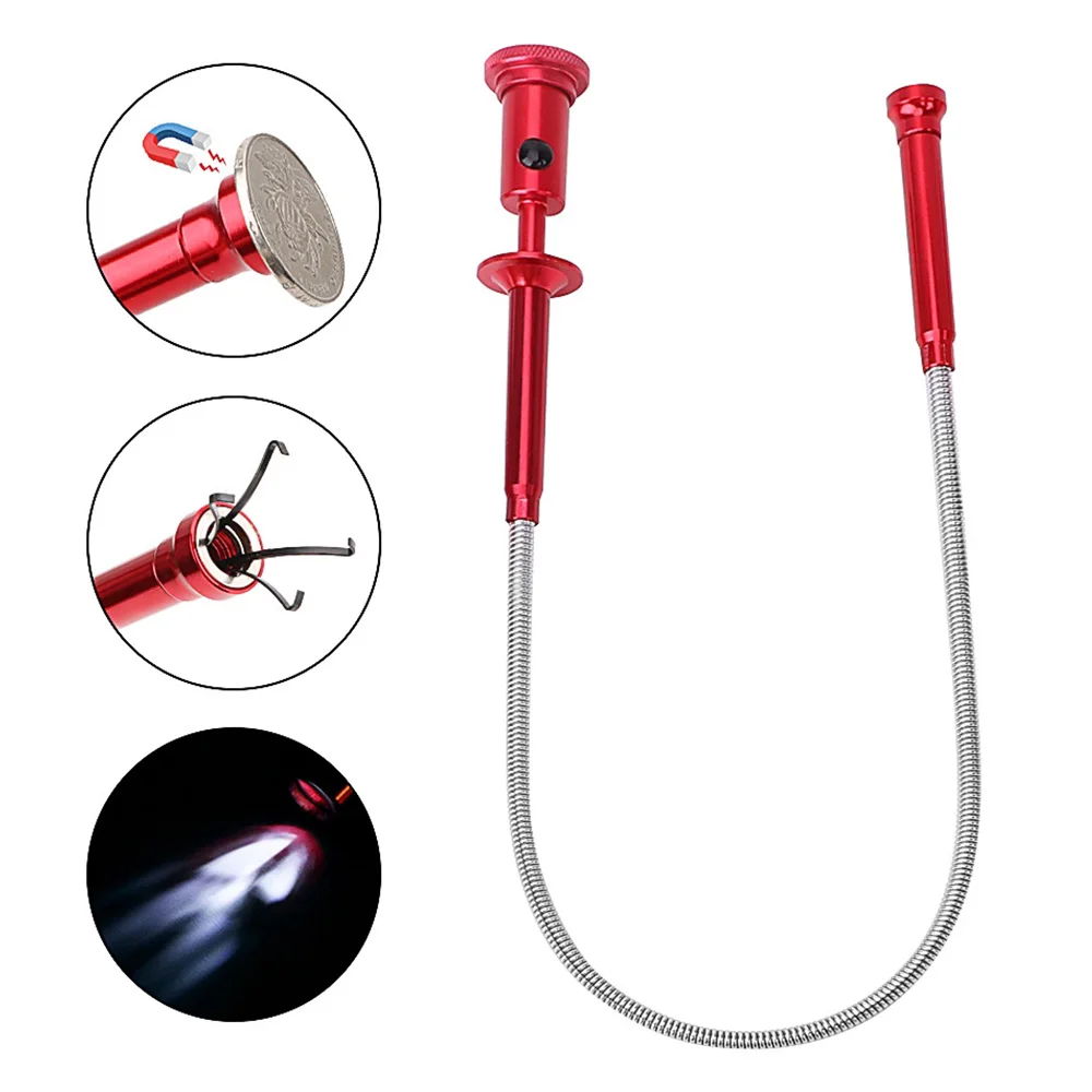 

Flexible Cleaning Pick Up Tools Magnetic Long Spring Grip Magnet + 4 Claw + LED Light Toilet Sewer Cleaning Pickup Gadget