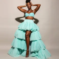 Fashion Hi-low Tulle Skirt Women Tutu Gown Layered Tulle Fluffy Long Prom Skirts for Wedding Party Wear Customize High Low Skirt