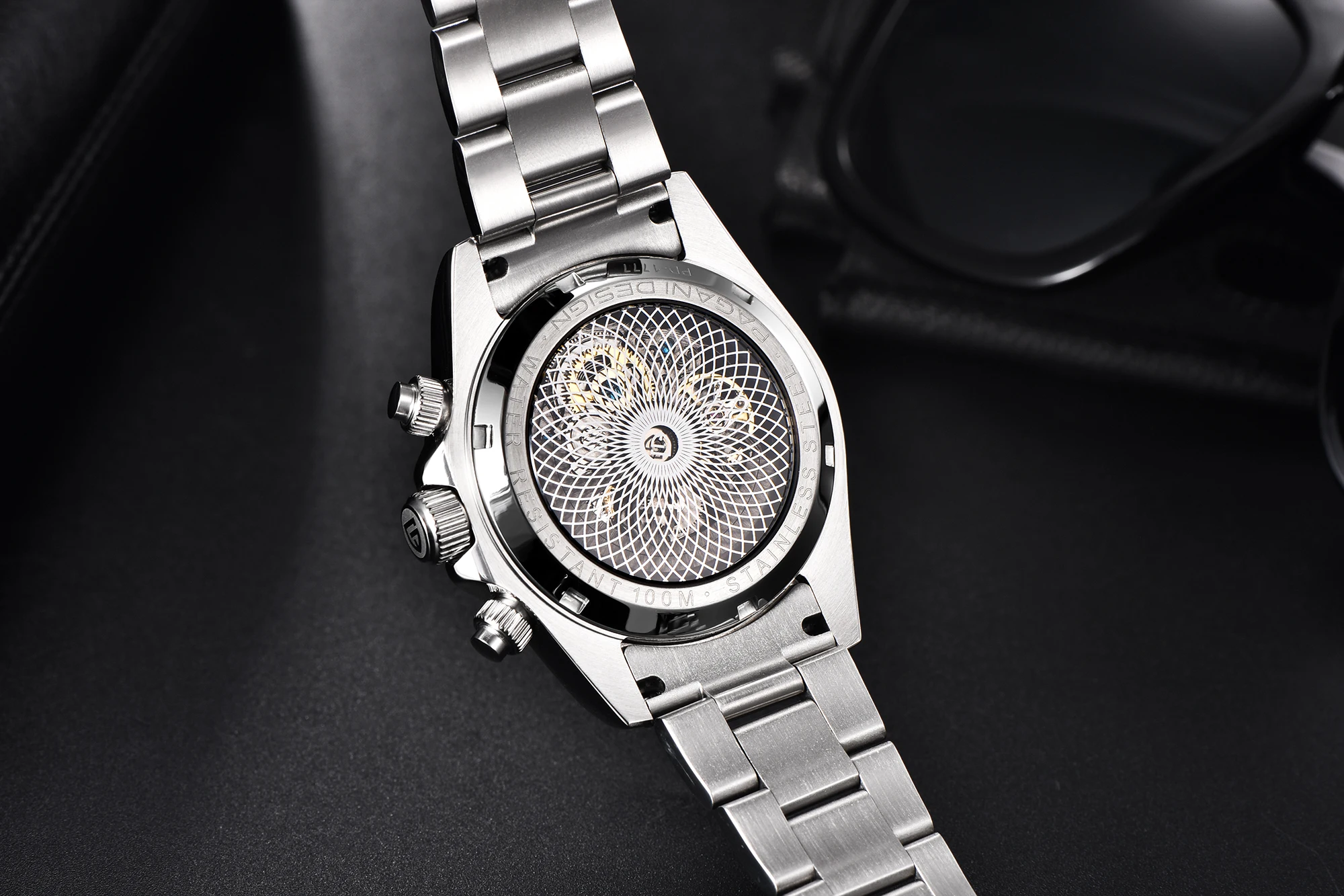 PAGANI DESIGN Personalized Men Automatic Mechanical Watch Colorful Gemstone Bezel Small Three-Pin Tachymeter Design Chronograph