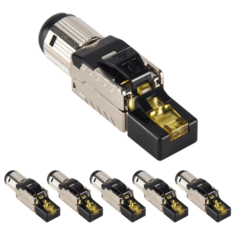 6-Pack Tool Free Shielded RJ45 Cat 8, Cat8 Field Termination Plug, Cat8 Connector, Cat8 Plug