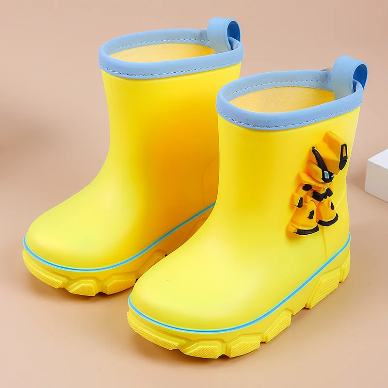 Winter Solid Children Rain Boots Waterproof Detachable Warm Plush Slip On Boys Girls Water Shoes Cute Non Slip Kids Rainboots