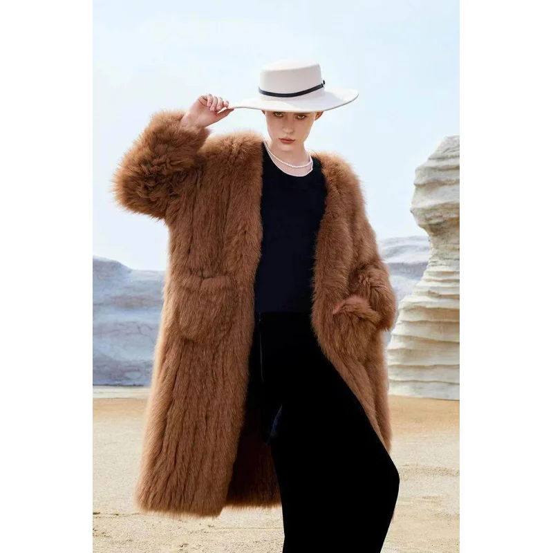 

Real Fur Coat Women's Winter Warm Natural Fox Fur Coat High Quality Fox Fur Fur Luxury Fashion Long Style Jacket Wholesale Hot