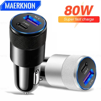 80W USB araç şarj PD tipi C hızlı şarj araç telefonu adaptörü iPhone 14 13 12 Pro Xiaomi Huawei Samsung QC3.0 şarj arabada