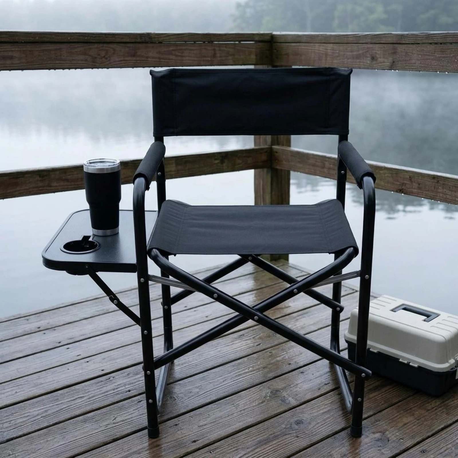 

Folding Camping Chair with Side Table Portable Camping Chair Leisure Furniture Padded Armrests Steel Frame