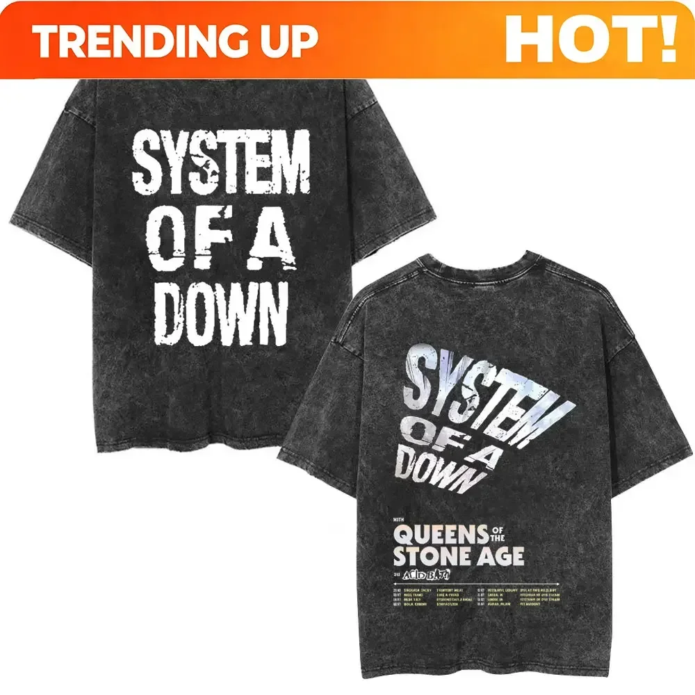 Customization Washed Vintage System Of A Down Tour 2026 T-shirt Men Women Rock Oversized T Shirts Men's Casual Cotton Short Slee