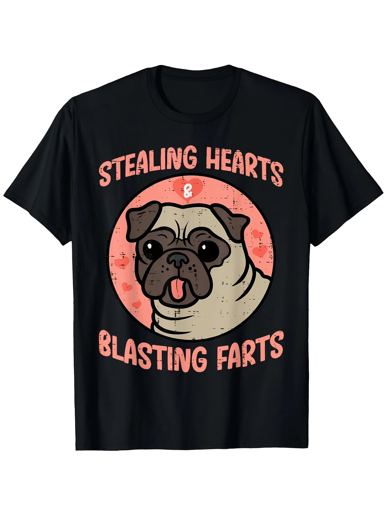 Valentine's Day 'Stealing Hearts Blasting Farts' Pug Graphic TShirt Casual  Loose Fit Round Neck for Men Unisex Valentine's Day TShirtsRetro Casual Short-sleeved T-shirt with a Round Neck and Printed Pattern Suitable for Daily Commuting