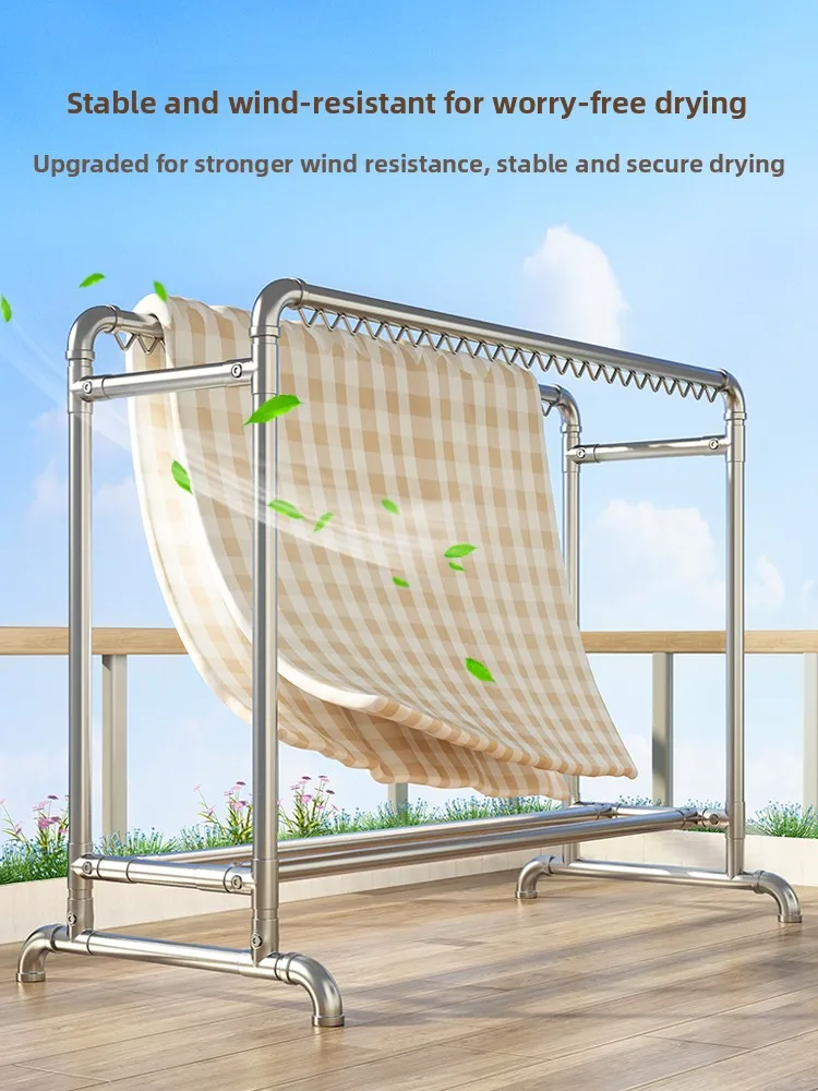 

Double Rod Outdoor Balcony Clothes Drng Ra Free Standing Tube Frame Simple Design for Hanging Clothes And Quilts