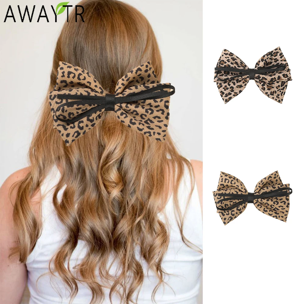 AWAYTR Elegant Satin Leopard Ribbon Hairpin Fashion Farbic Hair Clips Valentine Headwear Girl Hair Accessories Festival Gift