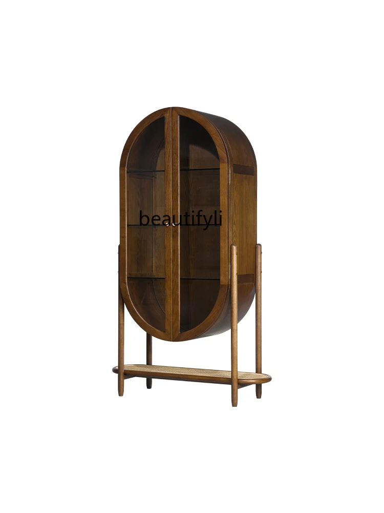 

Autumn and Winter Glass Showcase Modern Minimalist Bed & Breakfast Home Glass Cabinet Solid Wood Wine Cabinet