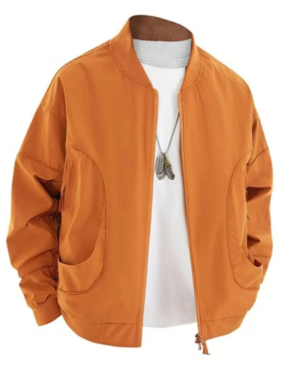 

American Sle Loose Fit Men's Flight Jaet Spring Autumn Zipper Closure Pure Color Versatile Casual Spor Baseball Coat